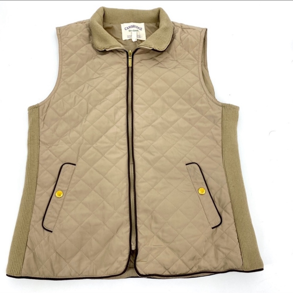 Cambridge Dry Goods tan quilted zip up vest L